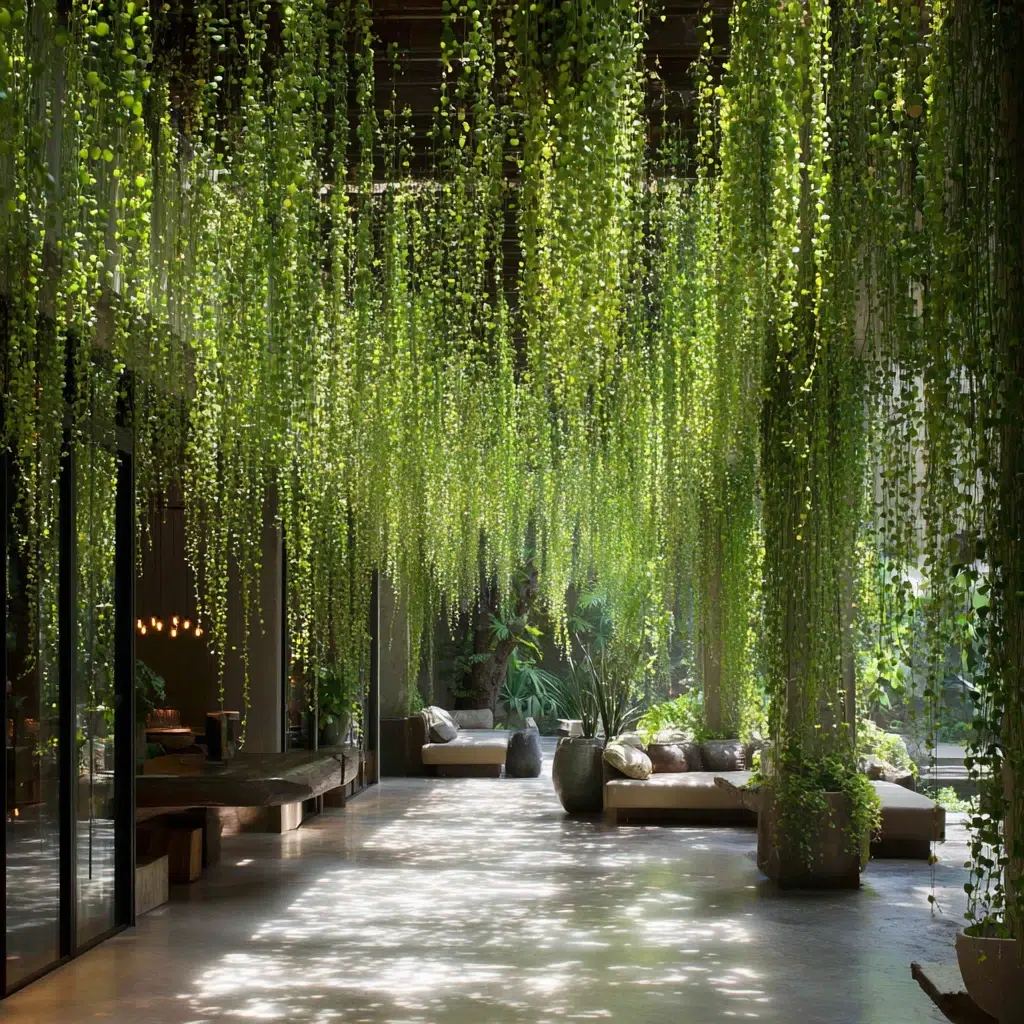 Small Zen Garden Ideas: Hanging Planters with Cascading Greenery