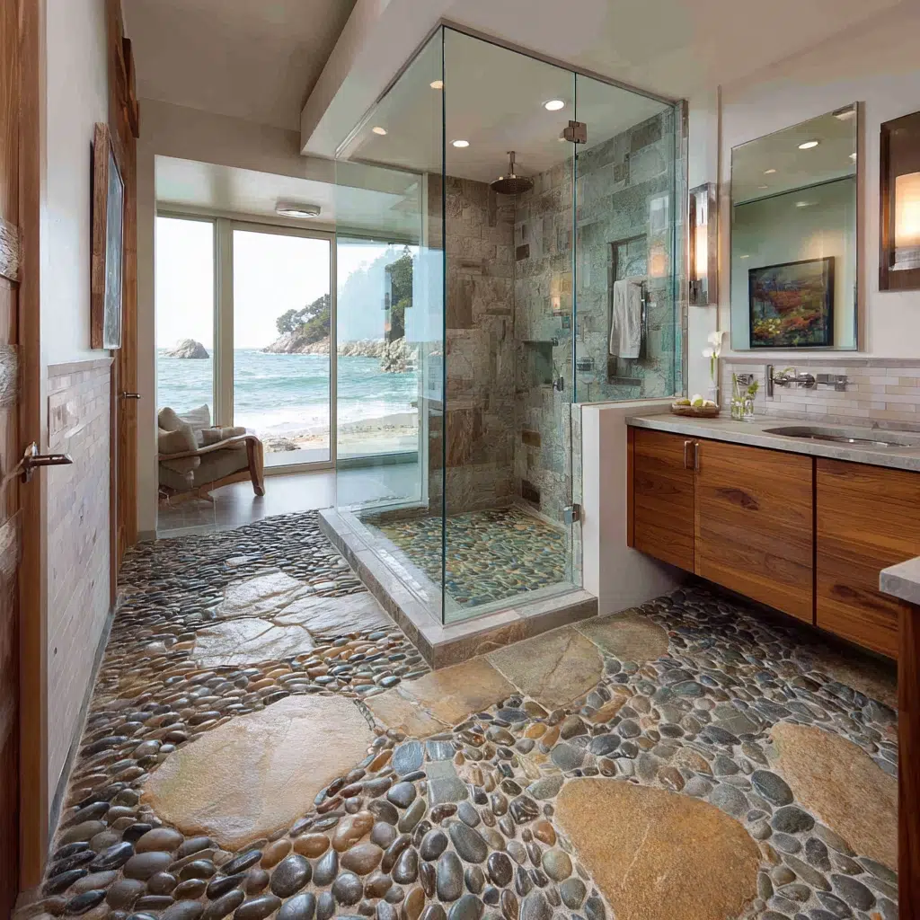 Aesthetic Irish Bathroom Ideas: Pebble Shower Floor
