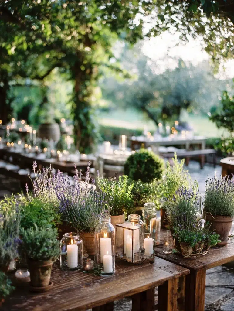 Gorgeous Garden Party Ideas: Subtle Scent Through Candles and Greenery