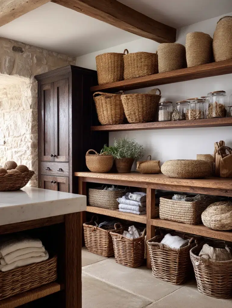 Aesthetic Scottish Kitchen Ideas: Woven Baskets for Storage