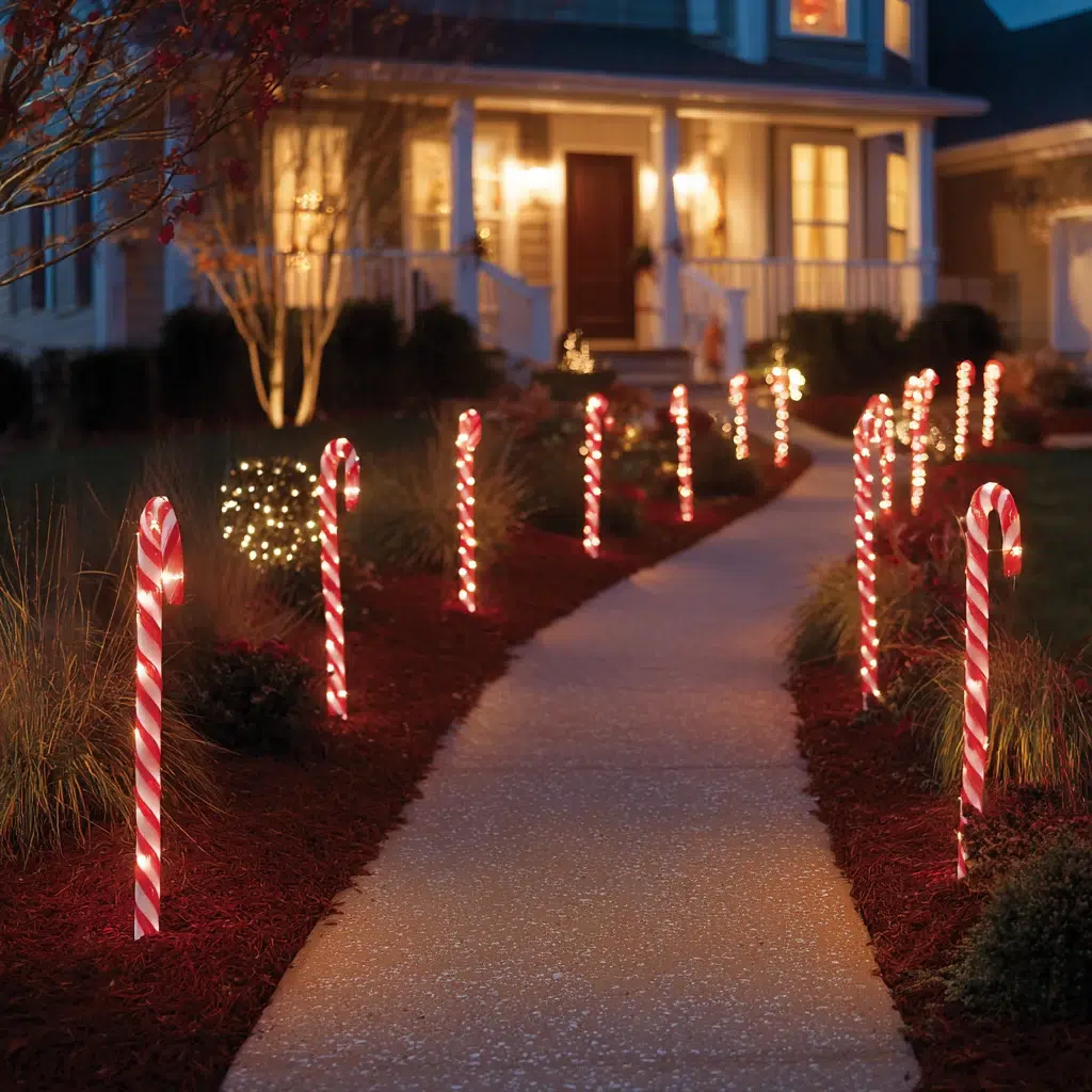 Stunning Christmas Garden Decoration Ideas: Create a Luminous Pathway with Candy Cane Stakes