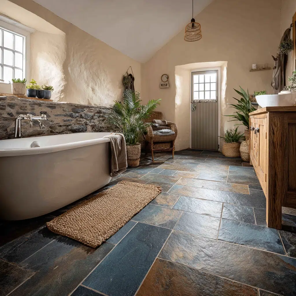 Aesthetic Irish Bathroom Ideas: Natural Stone Flooring