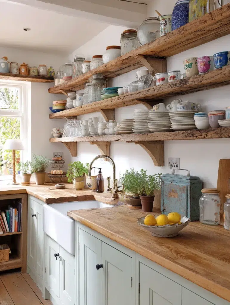Aesthetic Irish Kitchen Ideas: Open Wooden Shelving Display