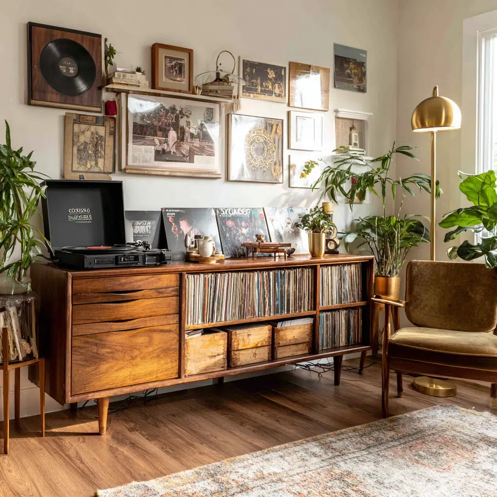 Timeless Vintage Apartment Ideas: Add Vintage Record Players and Vinyl Storage