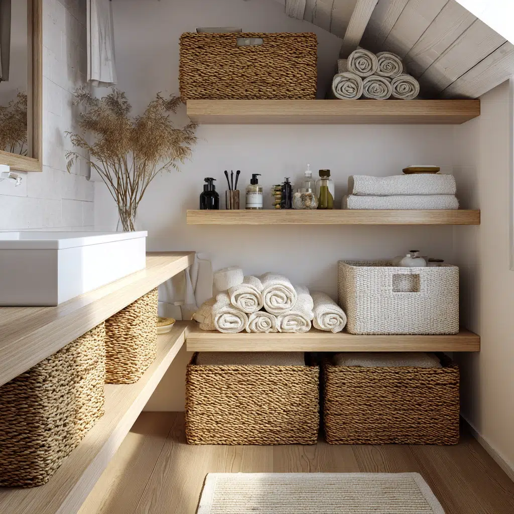 Stunning Swedish Bathroom Ideas: Add Woven Baskets for Storage