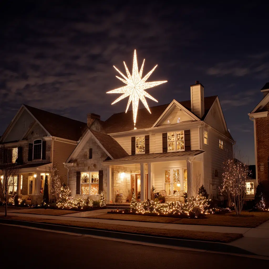 Stunning Christmas Garden Decoration Ideas: Install a Lighted Star or Tree Topper