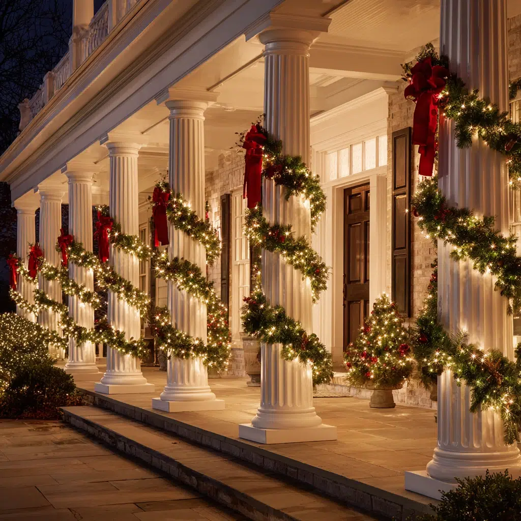 Stunning Outdoor Christmas Decor Ideas: Porch Column Wraps
