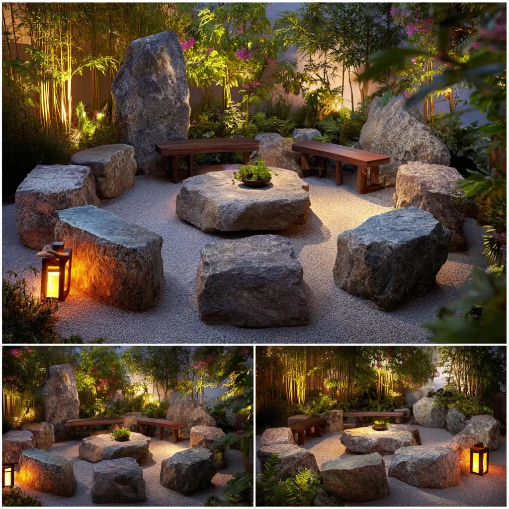 Small Zen Garden Ideas: Stone Circle Seating Area With Meditation Focus