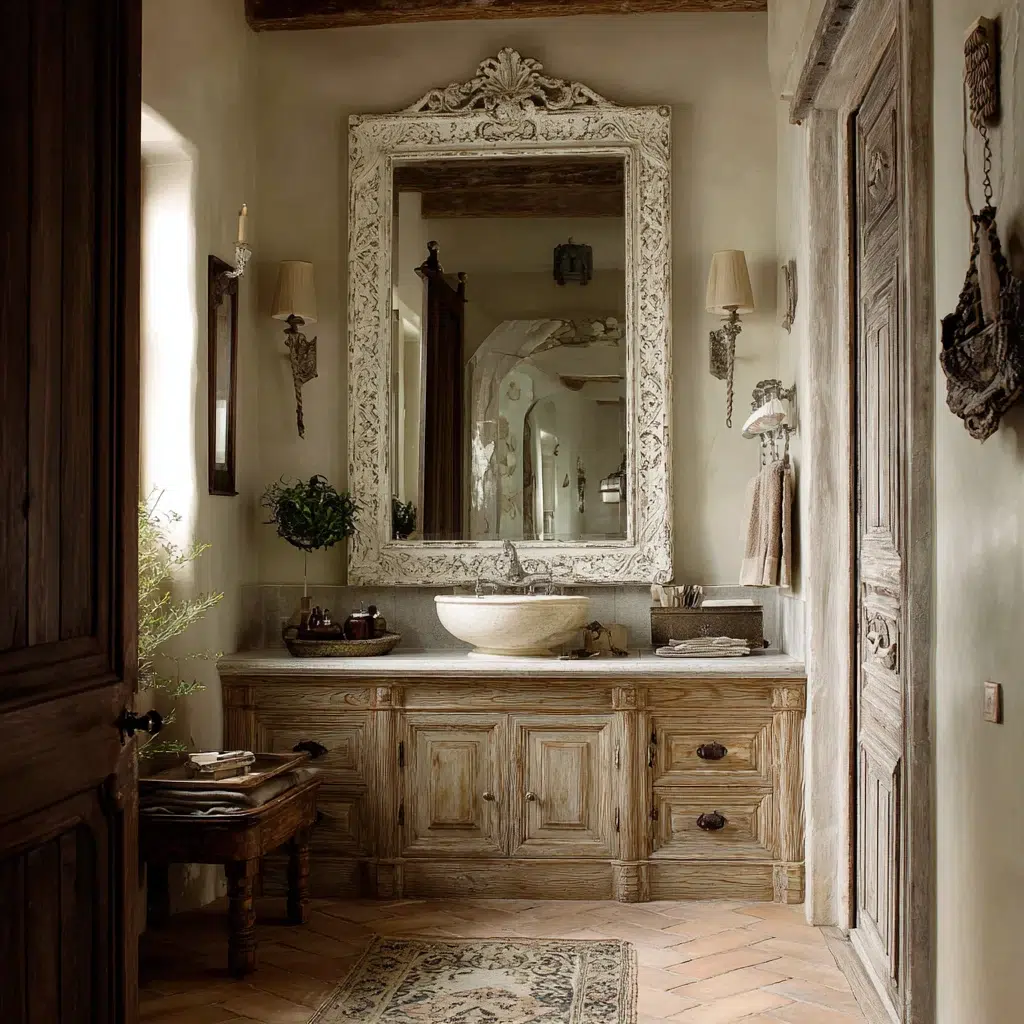 Aesthetic Irish Bathroom Ideas: Vintage Mirror with Ornate Frame