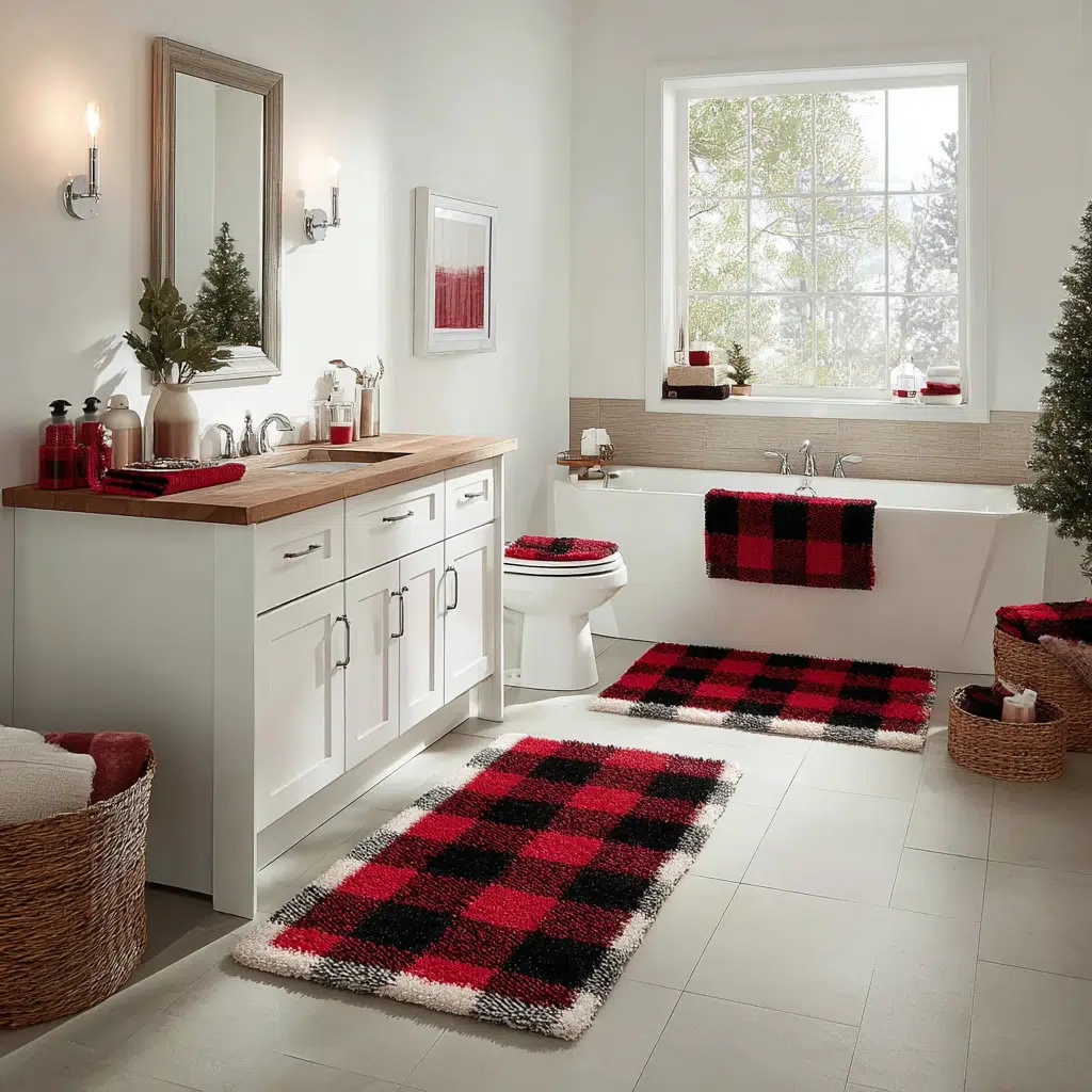 Charming Christmas Bathroom Decor Ideas: Christmas Bathroom Rug Set Coordination