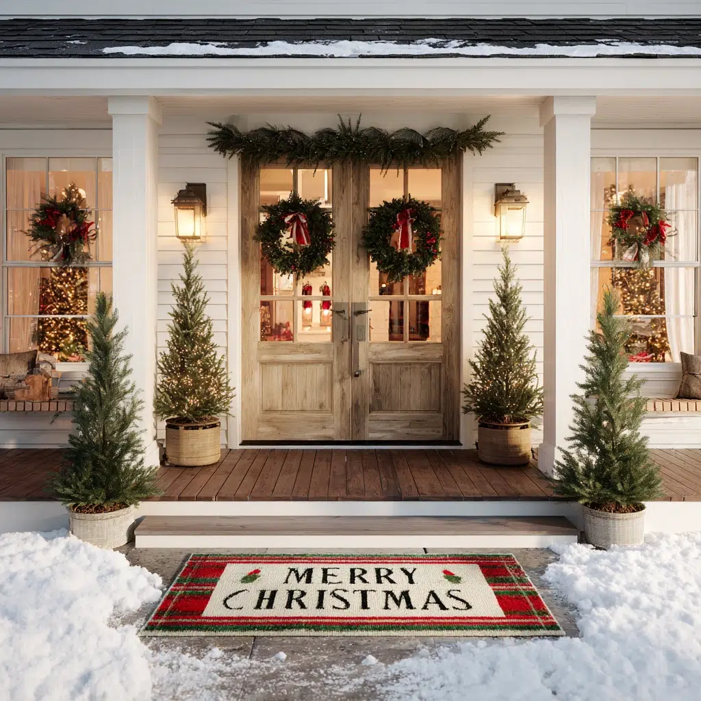Timeless Traditional Christmas Decor Ideas: Festive Doormat Welcome