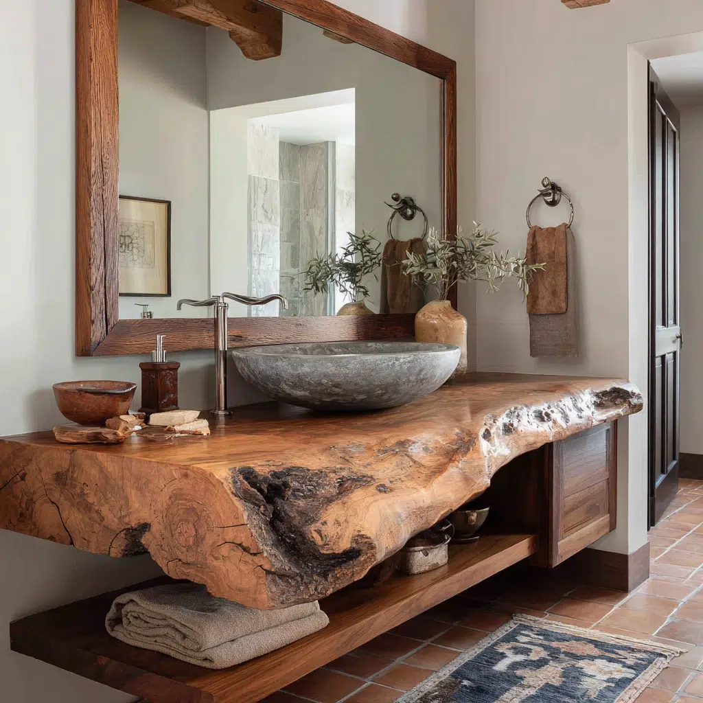 Aesthetic Italian Bathroom Ideas: Reclaimed Wood Vanity with Natural Edge