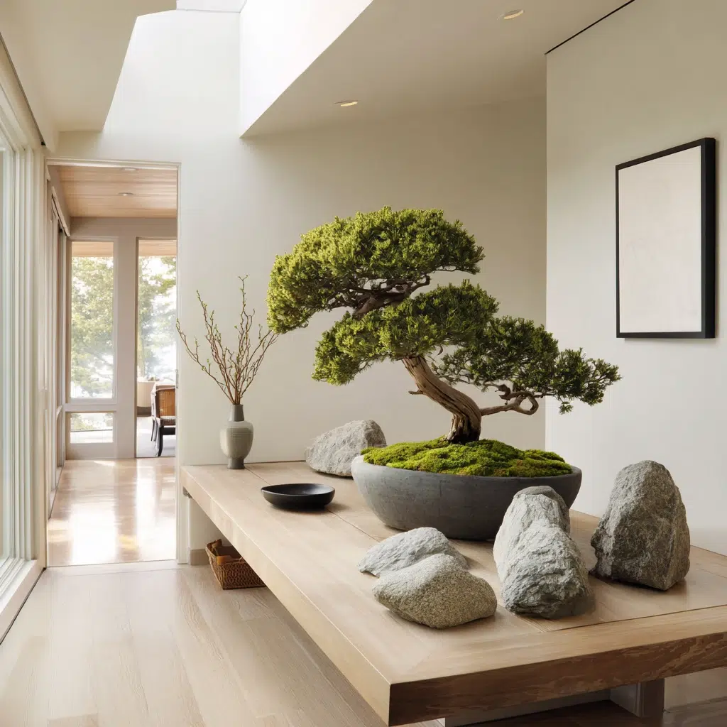 Small Zen Garden Ideas: Potted Bonsai and Stone Arrangement