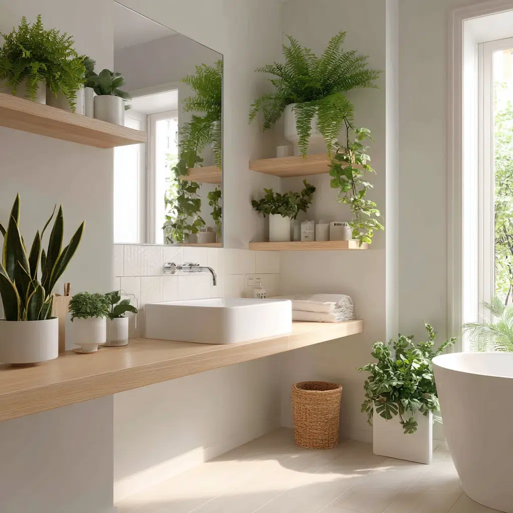 Stunning Swedish Bathroom Ideas: Add Greenery in Simple Containers