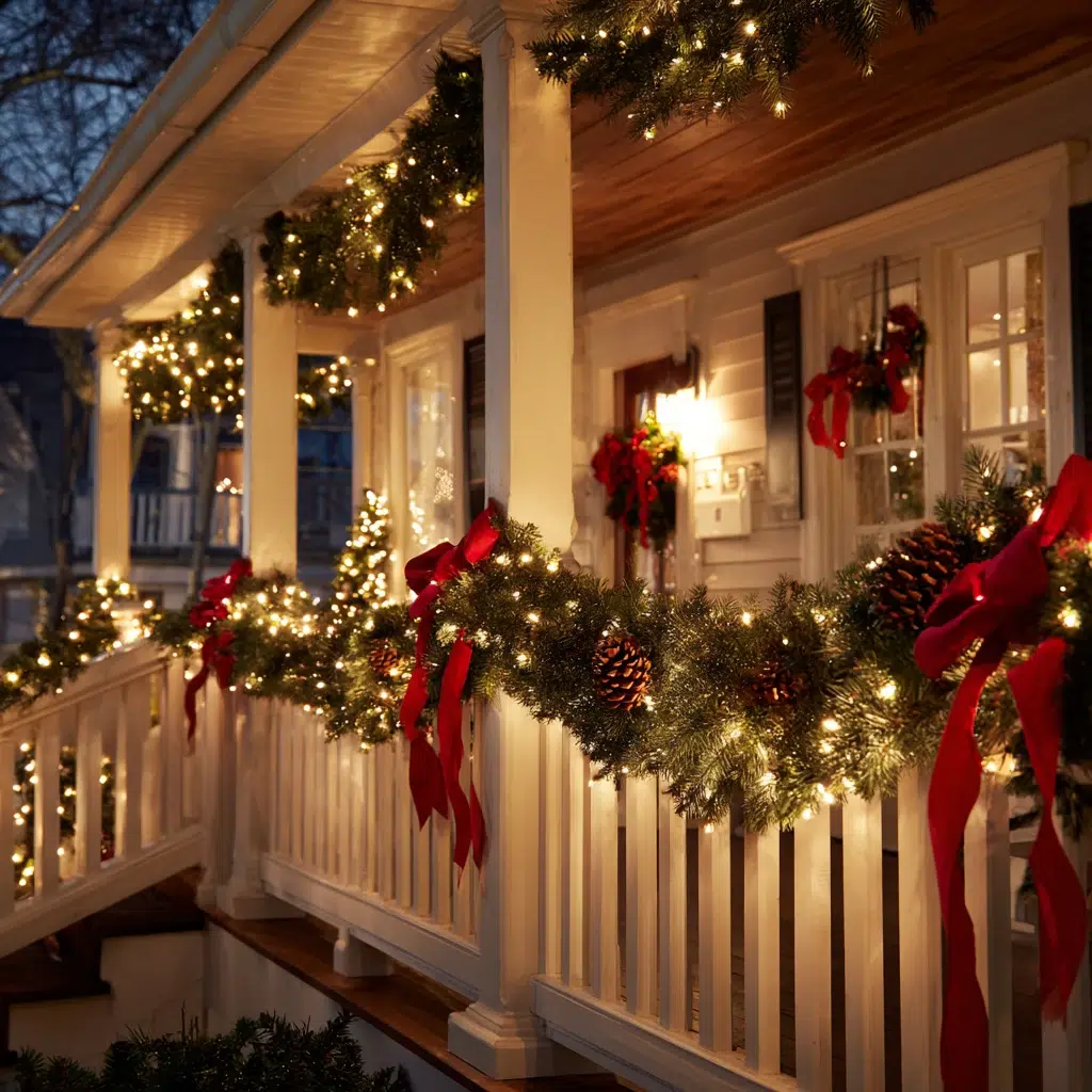 Stunning Outdoor Christmas Decor Ideas: Porch Railing Garland