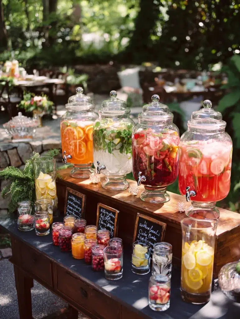 Gorgeous Garden Party Ideas: Signature Cocktails in Glass Dispensers