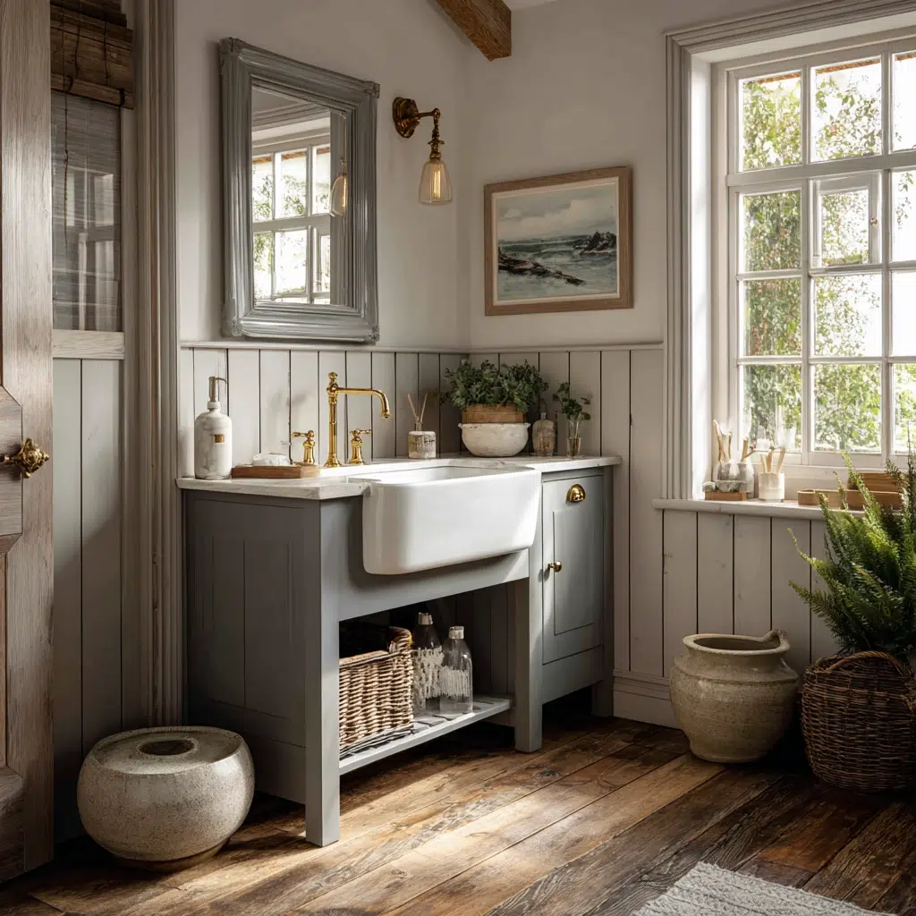 Aesthetic Irish Bathroom Ideas: Farmhouse Sink-Style Vanity