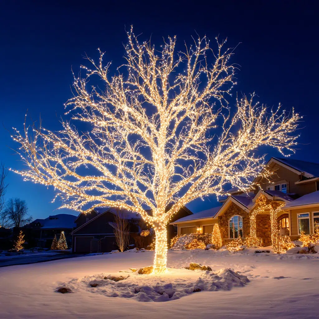 Stunning Outdoor Christmas Decor Ideas: Illuminated Tree Wrap