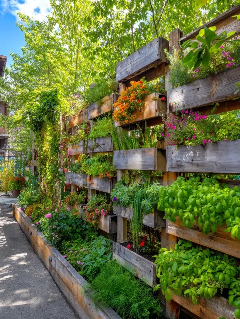 Charming Garden Fence Ideas for Privacy and Style: Vertical Garden Fence with Built-In Planters