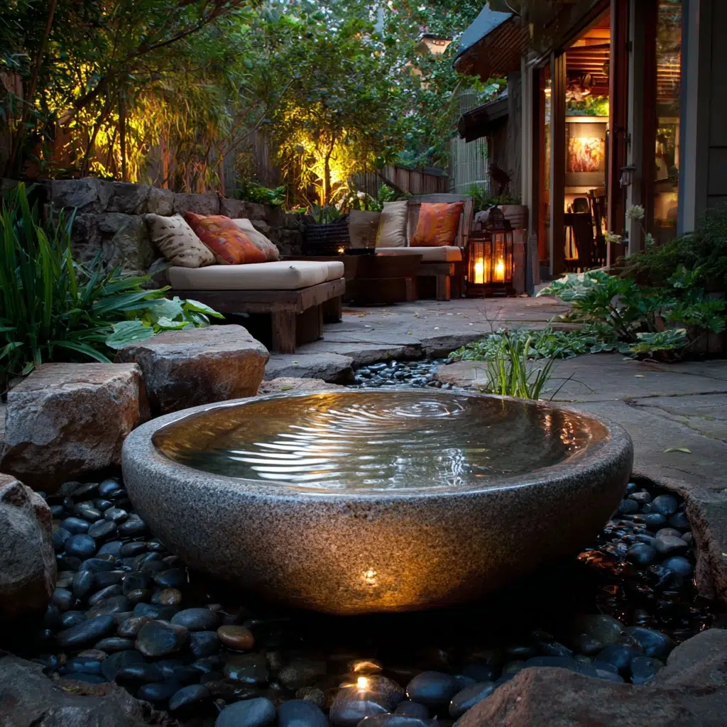 Small Zen Garden Ideas: Water Pebble Fountain in a Stone Basin