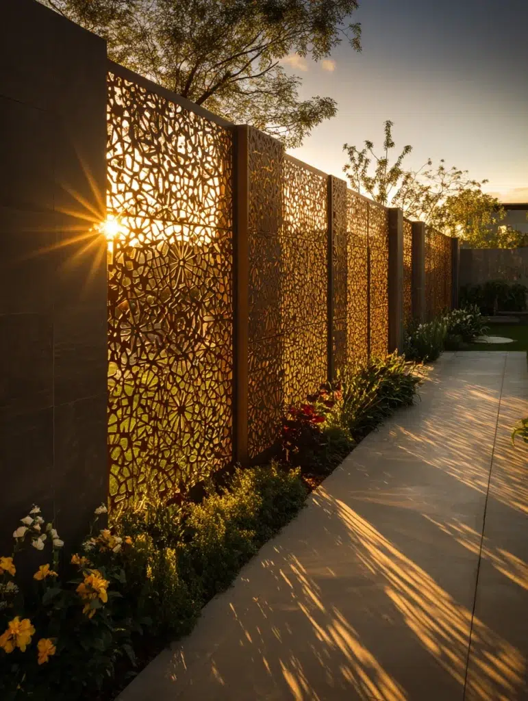 Charming Garden Fence Ideas for Privacy and Style: Laser-Cut Metal Screens for Artistic Privacy