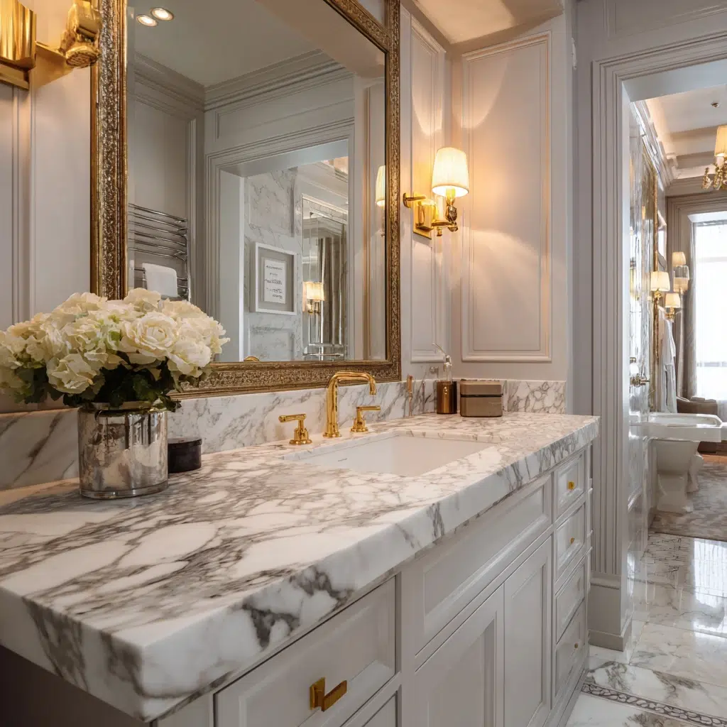 Aesthetic Italian Bathroom Ideas: Marble Countertops with Natural Veining
