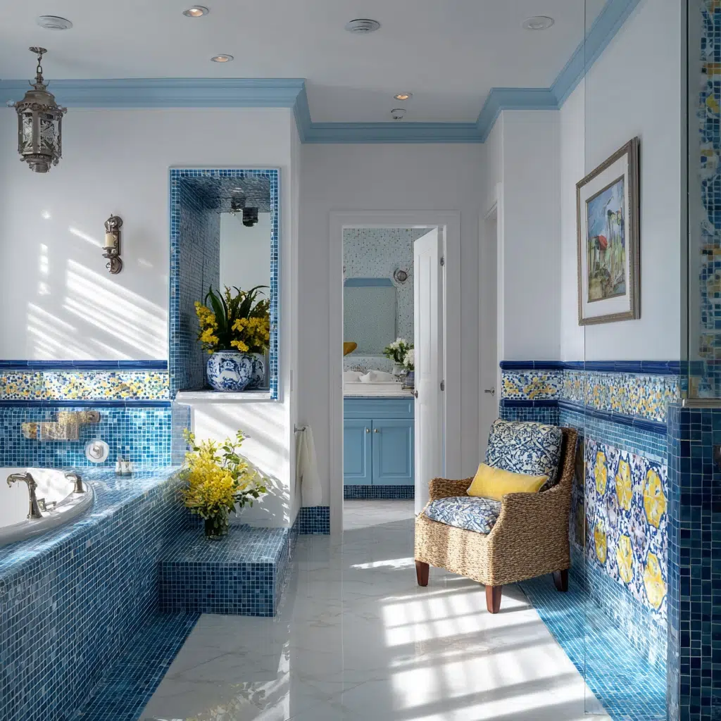 Aesthetic Italian Bathroom Ideas: Mosaic Tile Accents in Mediterranean Blues
