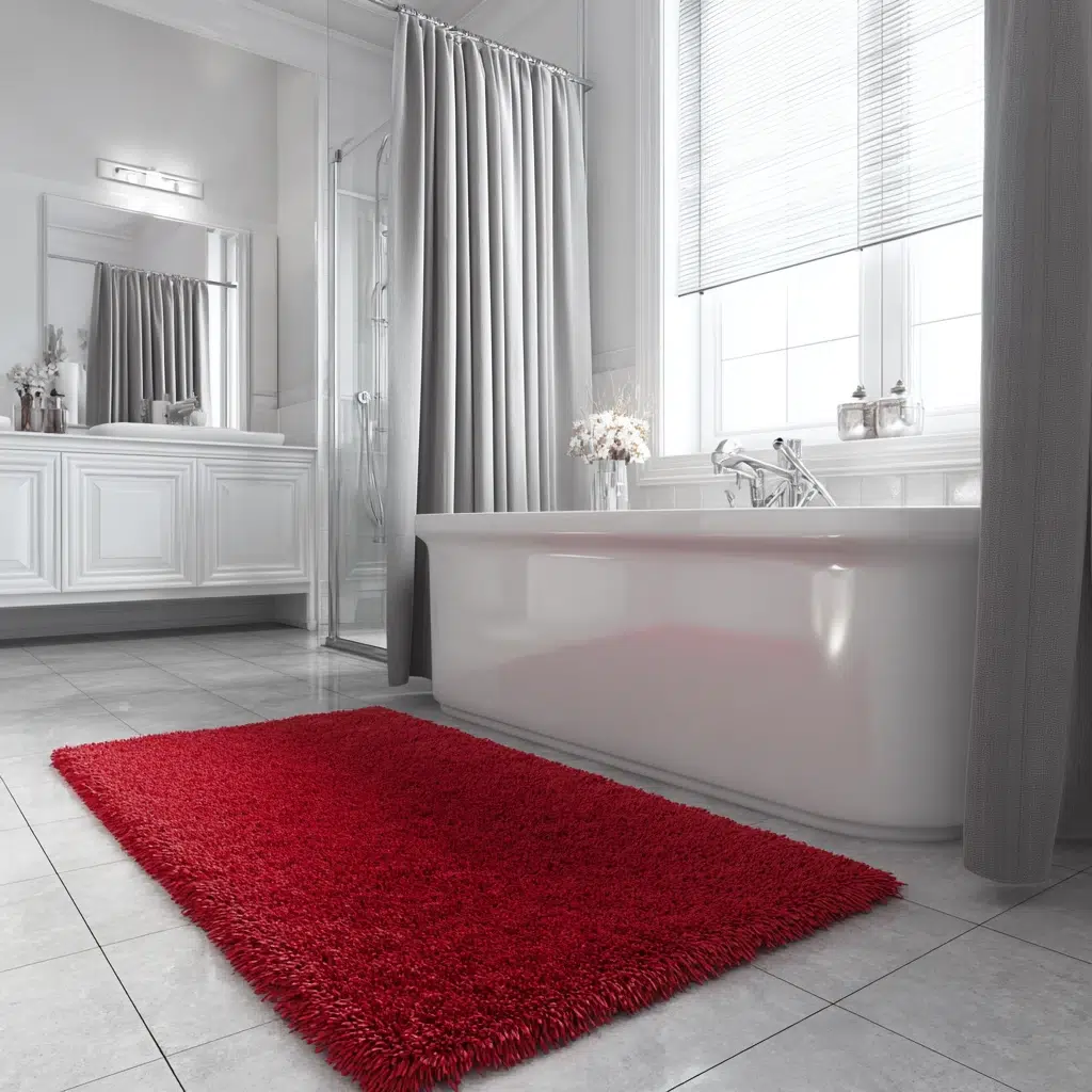 Charming Christmas Bathroom Decor Ideas: Red Bath Mat for Instant Christmas Color