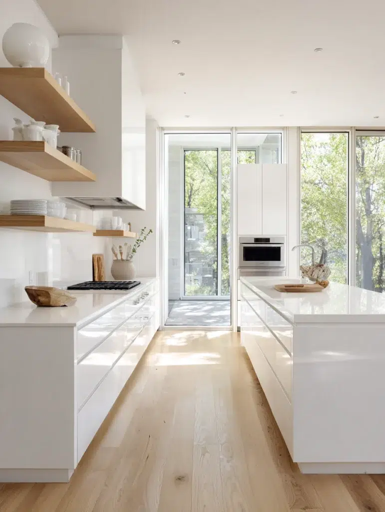 Minimalist Modern Kitchen Ideas: All-White Everything with Natural Wood Accents