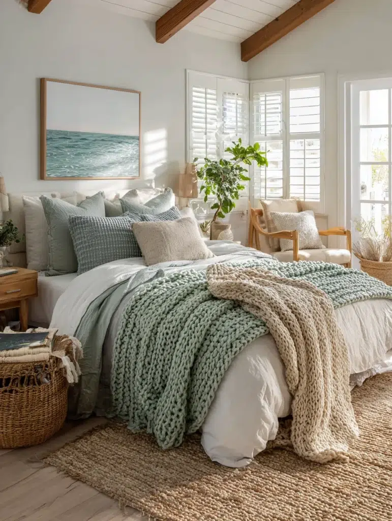 Coastal Bedroom Ideas: Layer Ocean-Inspired Throw Blankets