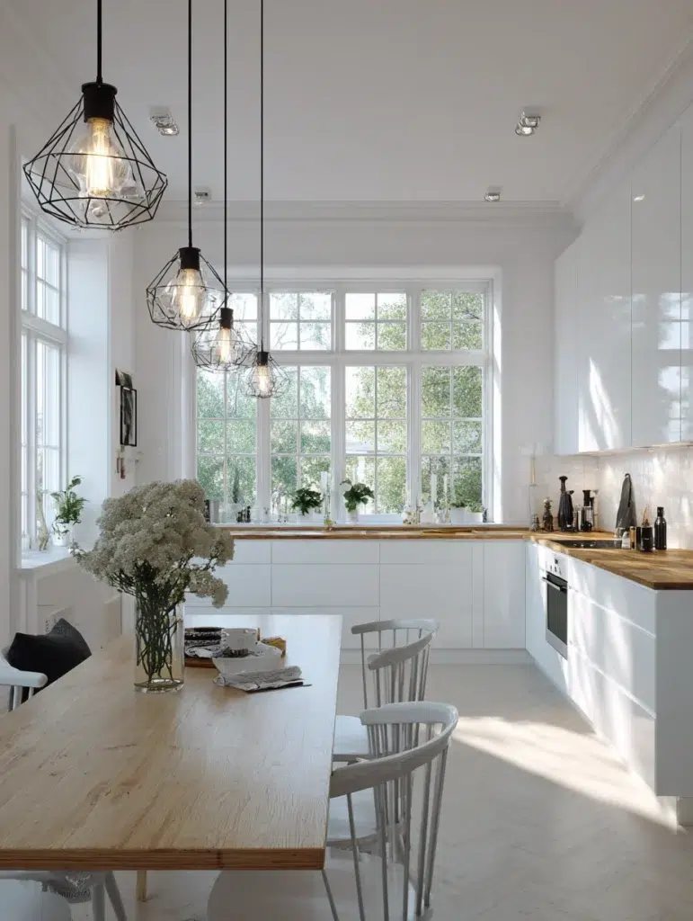 Stunning Swedish Kitchen Ideas: Pendant Lights in Simple Shapes