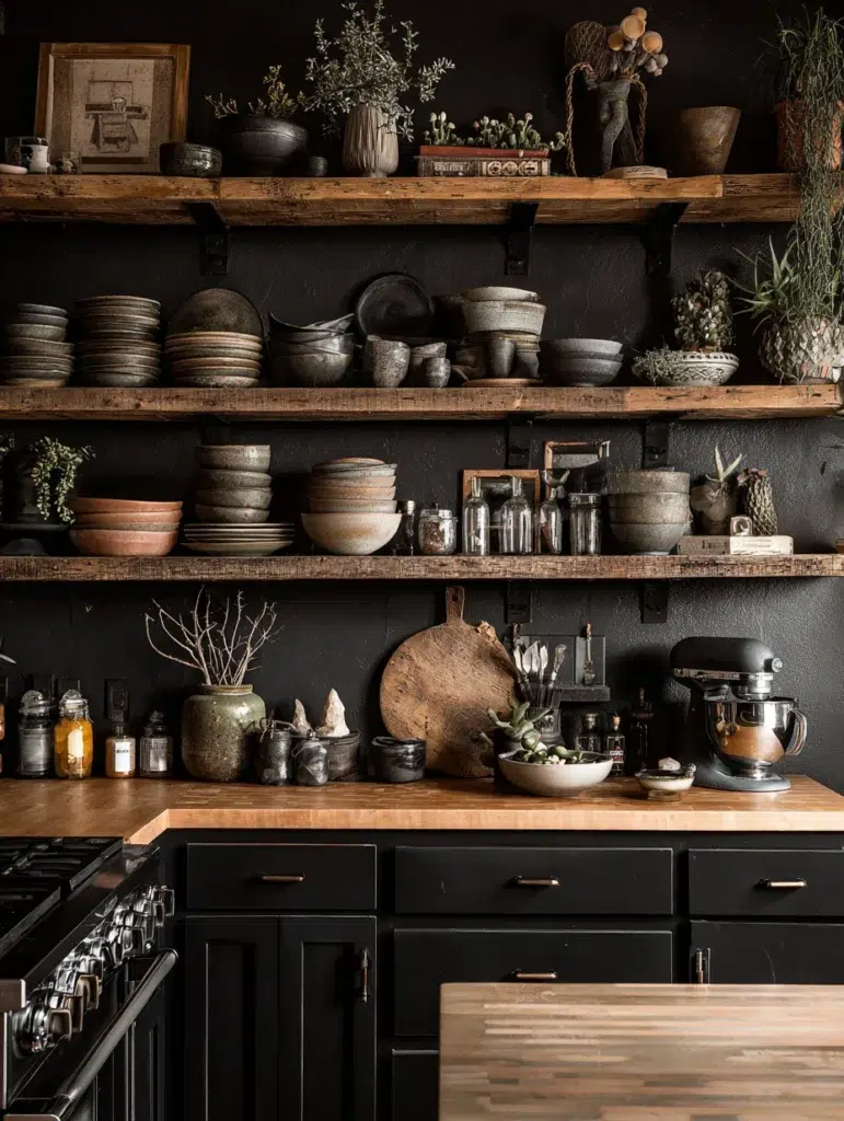 Witchy Kitchen Aesthetic Ideas: Open Shelving with Curated Displays