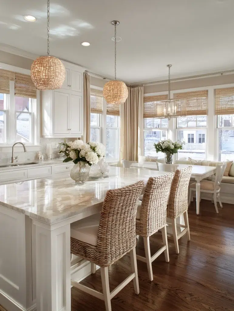 White and Beige Kitchen Ideas: Neutral Window Treatments