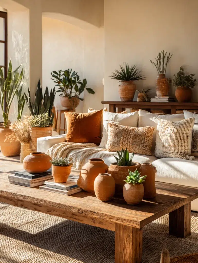 Mediterranean Coffee Table Styling Ideas: Use Terracotta Accents