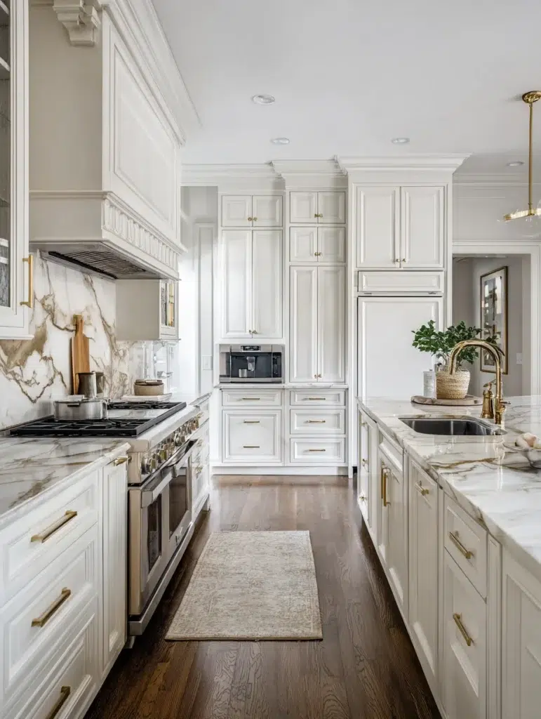 White and Beige Kitchen Ideas: Mixed Metal Hardware