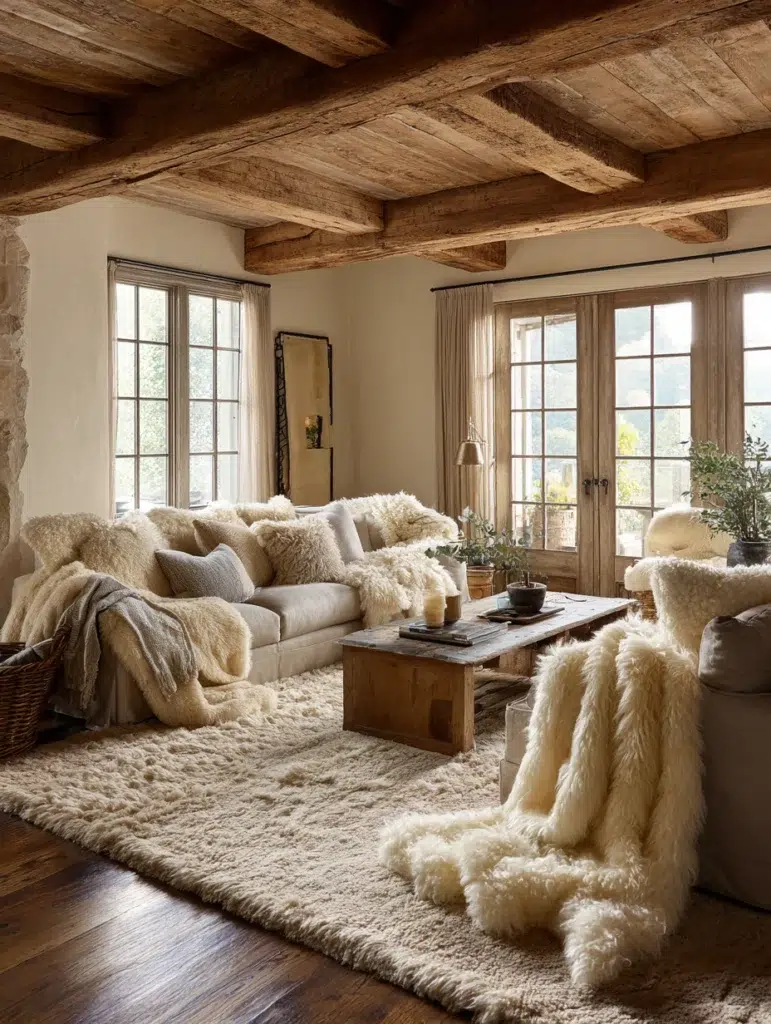 Aesthetic Irish Living Room Ideas: Sheepskin Throws and Rugs