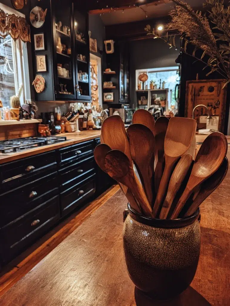Witchy Kitchen Aesthetic Ideas: Wooden Spoon and Utensil Collection