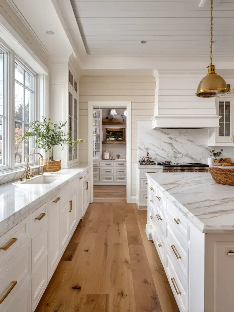 White and Beige Kitchen Ideas: Shiplap or Beadboard Walls