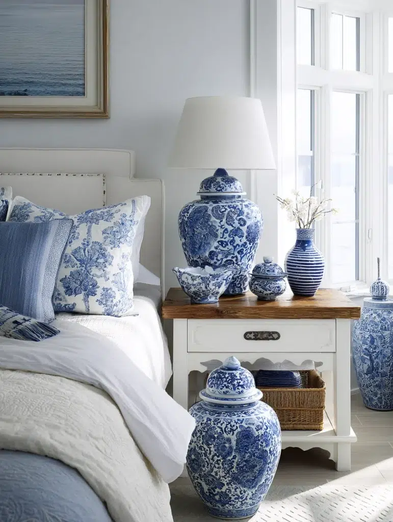 Coastal Bedroom Ideas: Incorporate Blue and White Ceramics