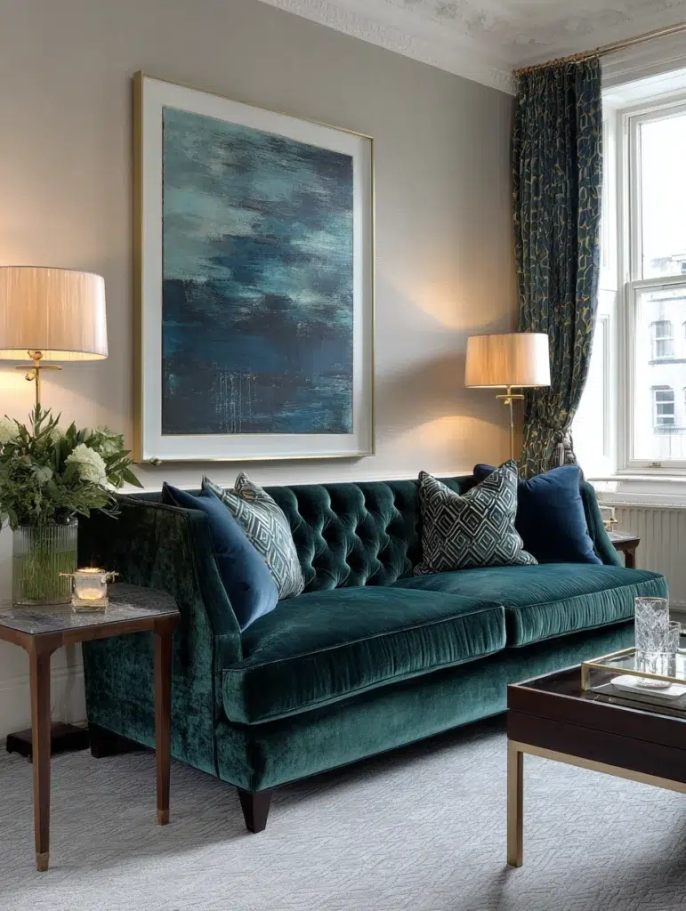Aesthetic Scottish Living Room Ideas: Velvet Upholstery