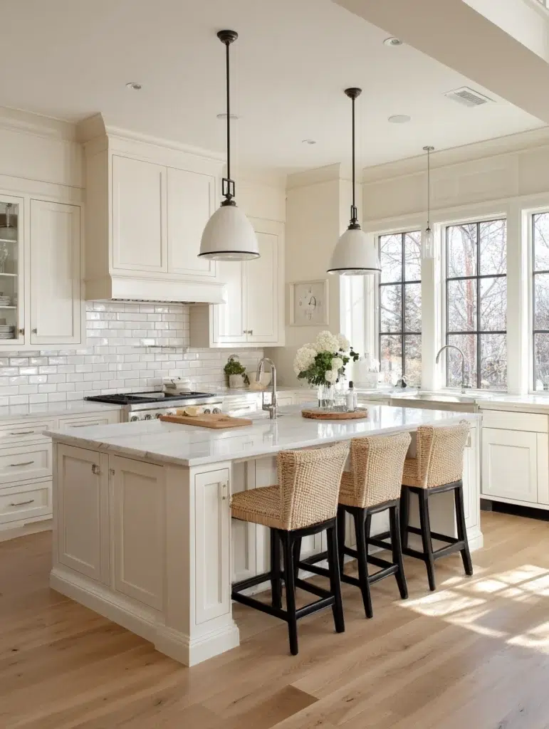 White and Beige Kitchen Ideas: Creamy Subway Tile Backsplash