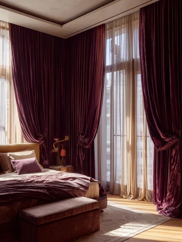 Aesthetic Italian Bedroom Ideas: Luxurious Velvet Drapes That Pool on the Floor