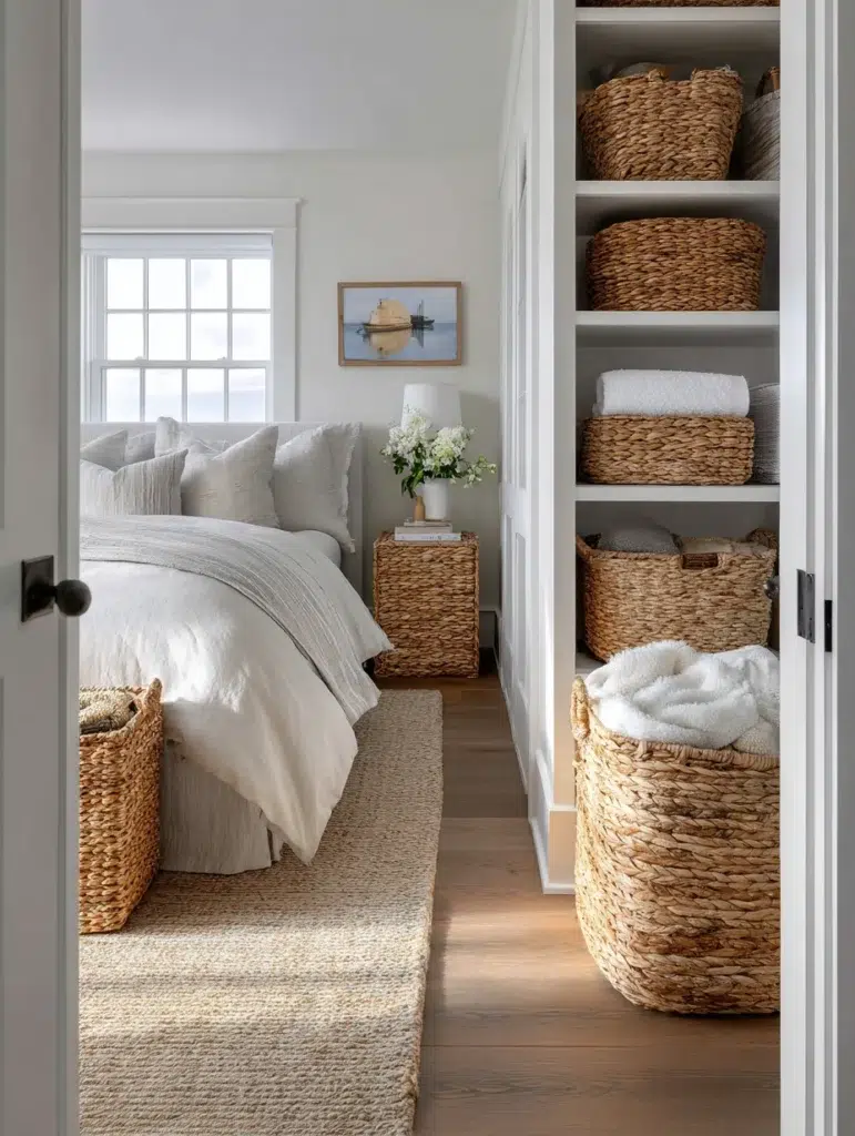 Coastal Bedroom Ideas: Add Woven Storage Baskets