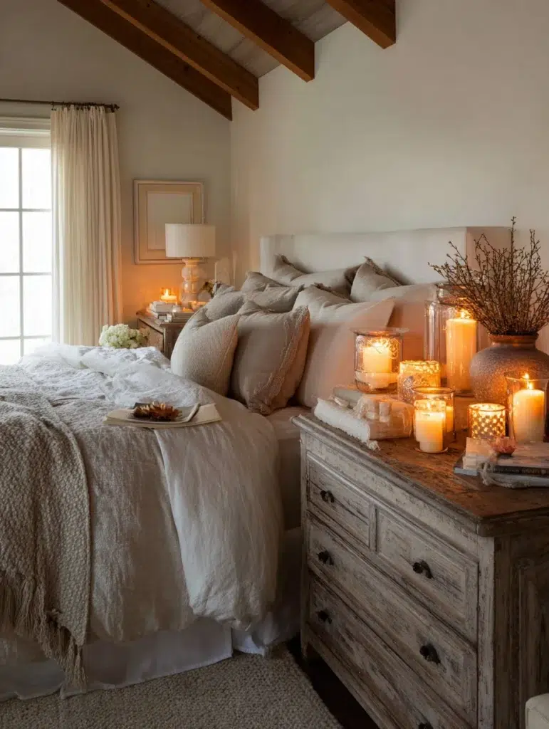 Aesthetic Irish Bedroom Ideas: Create Cozy Ambiance with Candles in Neutral Holders