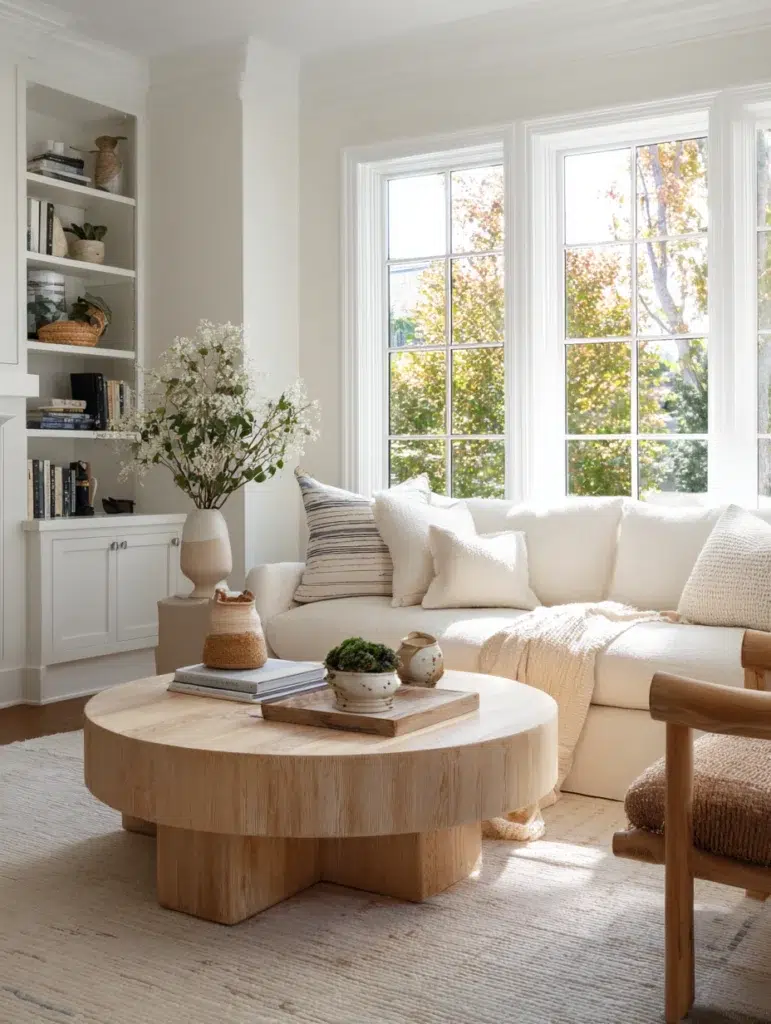 Elegant Round Coffee Table Styling Ideas: Keep One Zone Completely Clear