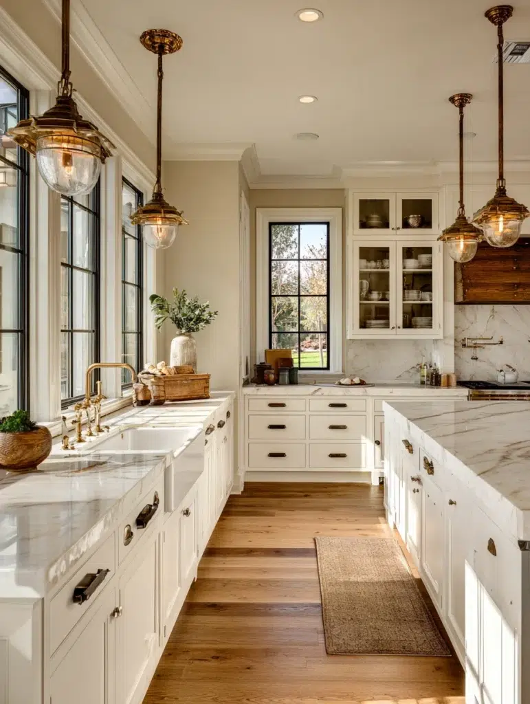 White and Beige Kitchen Ideas: Vintage-Inspired Lighting