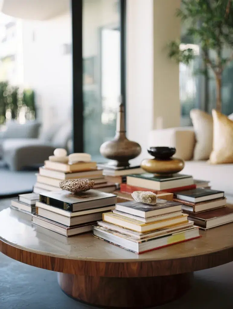 Elegant Round Coffee Table Styling Ideas: Stack Coffee Table Books for Instant Chic