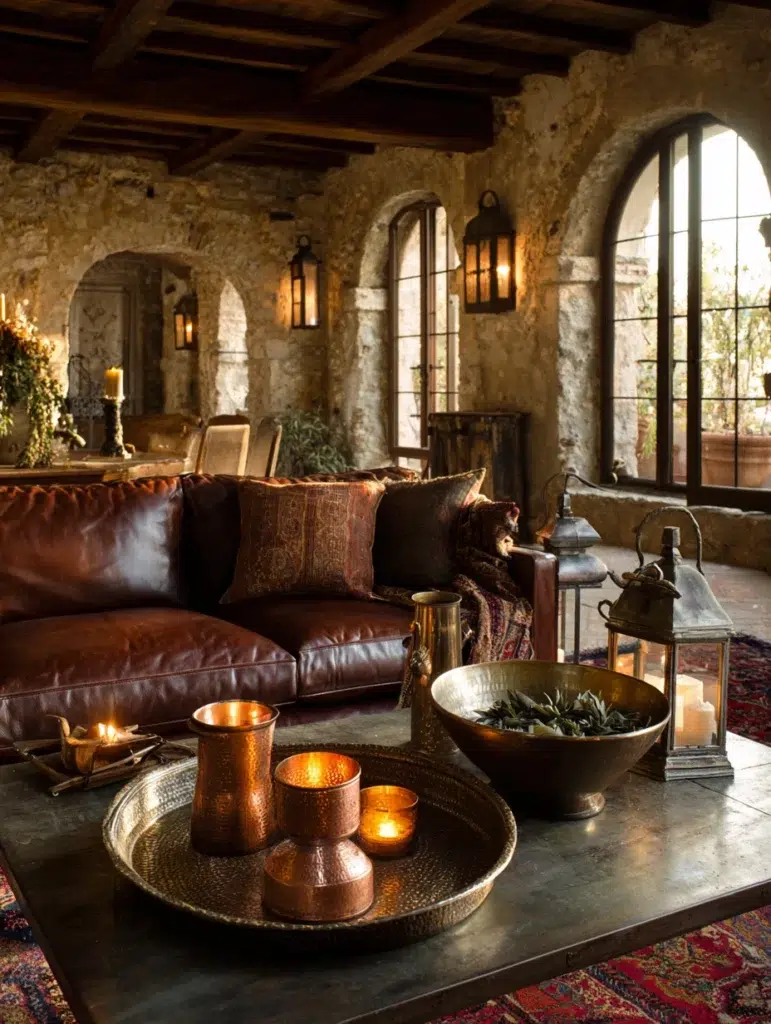 Italian Coffee Table Styling Ideas: Layer Aged Copper Accessories