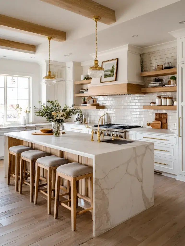 White and Beige Kitchen Ideas: Natural Wood Accents