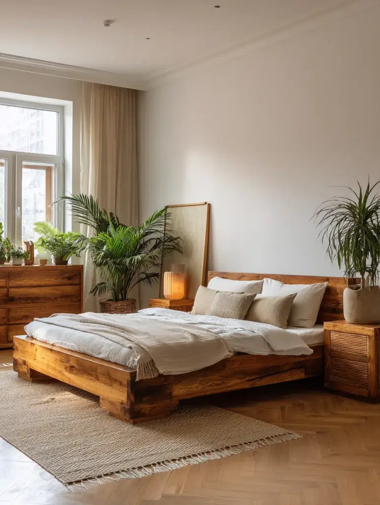 Calming Zen Bedroom Ideas: Bring in Natural Wood Furniture